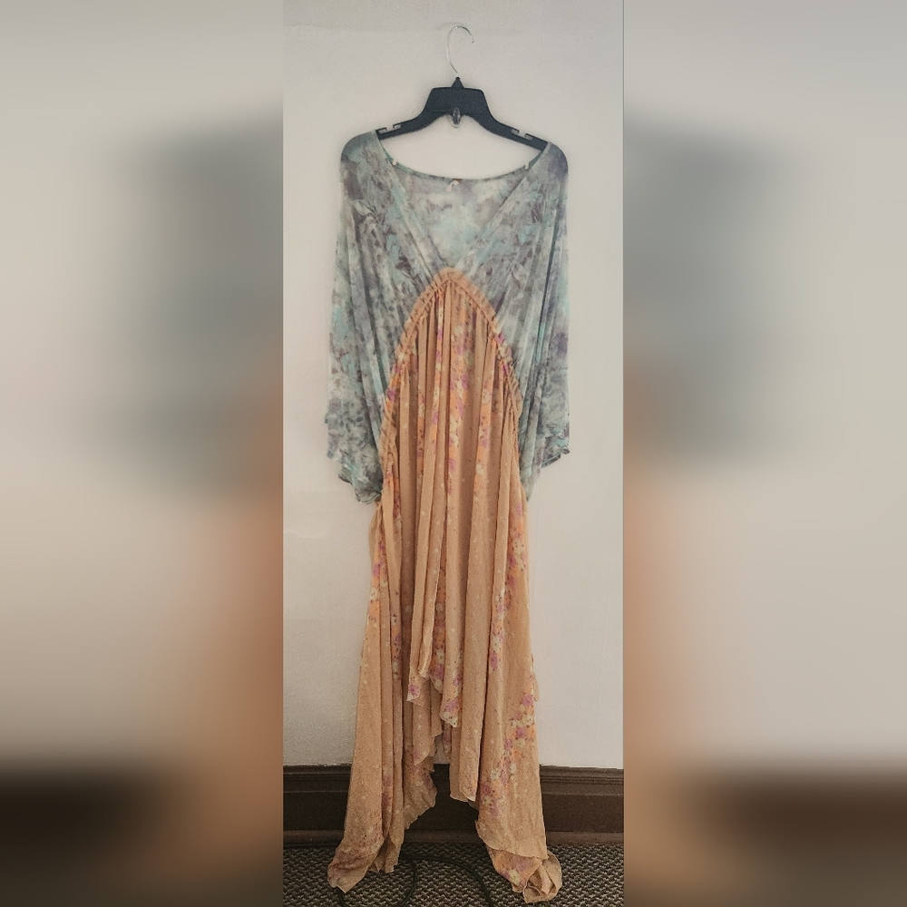 Free People Know Me Maxi Top Floral Blue Orange Pastel Small Boho - Picture 4 of 11